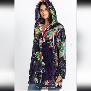 Johnny Was Metalli Sherpa Jacket Medium | Floral | Cozy Quilted Lining | Hooded